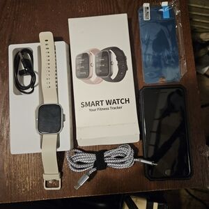 Apple Iphone 8, unlocked, 256GB, with smartwatch and case with charger